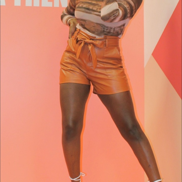 Brown Leather high waisted shorts - Picture 2 of 3